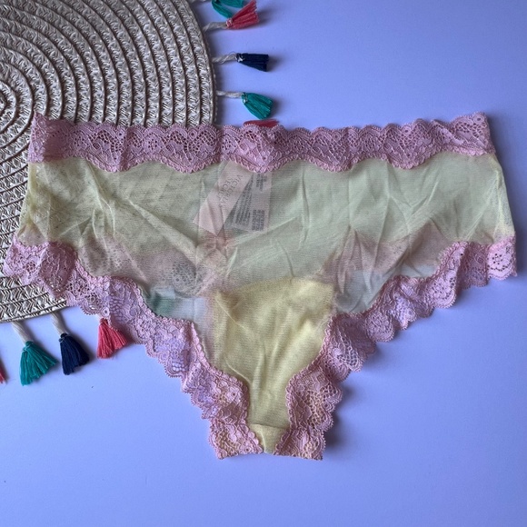Victoria's Secret Tease Mesh Lace-Trim Cheeky Panty Yellow Tulip Large NEW - Picture 6 of 6
